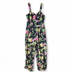 Old Navy Womens Navy Floral Cottagecore Jumpsuit Smocked‎ Back M S/863559-00